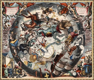 Southern Hemisphere Constellations Scenographically over the Terrestrial Globe by Andreas Cellarius